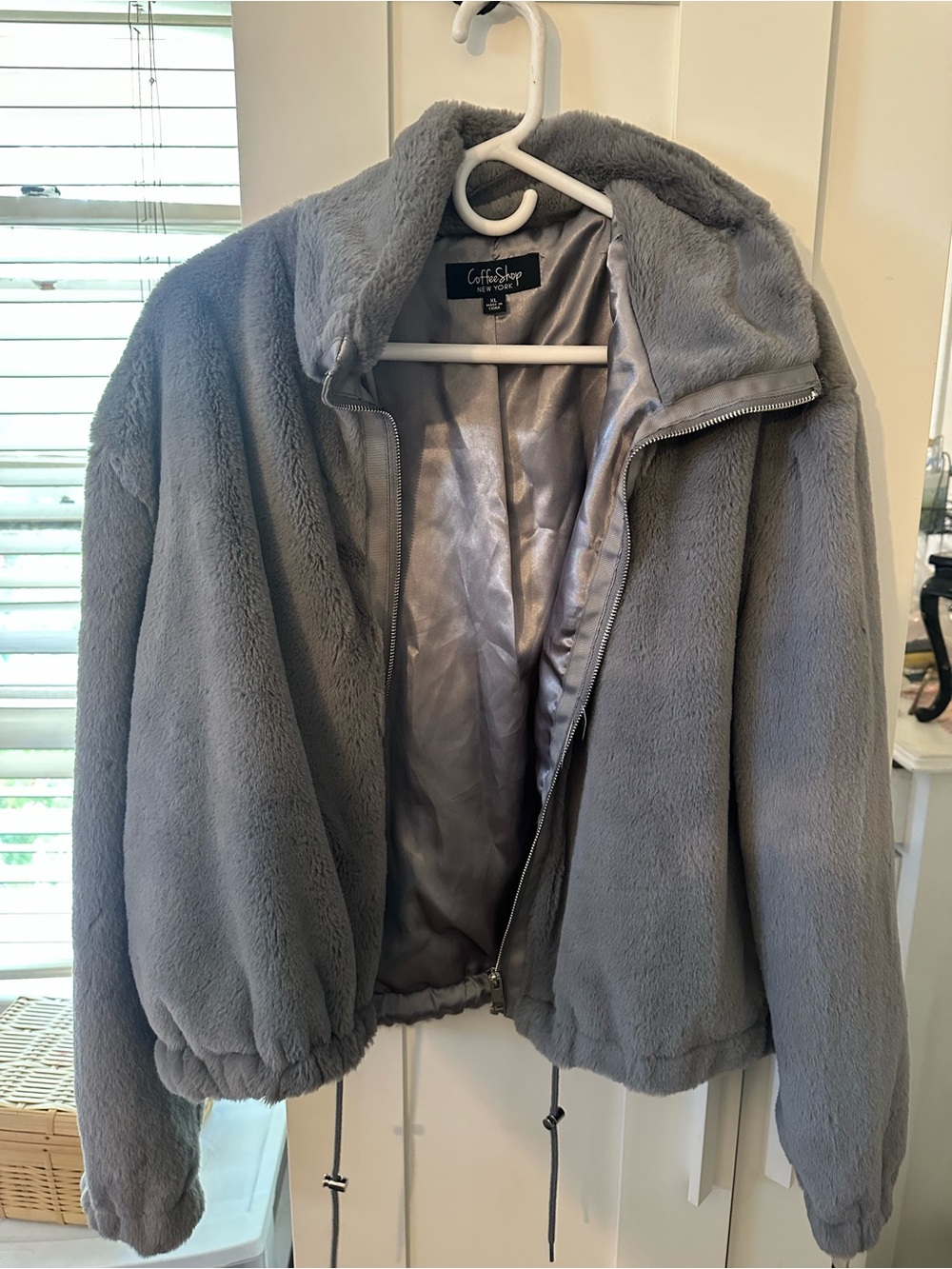 Plush faux fur Grey Zip-Front Jacket